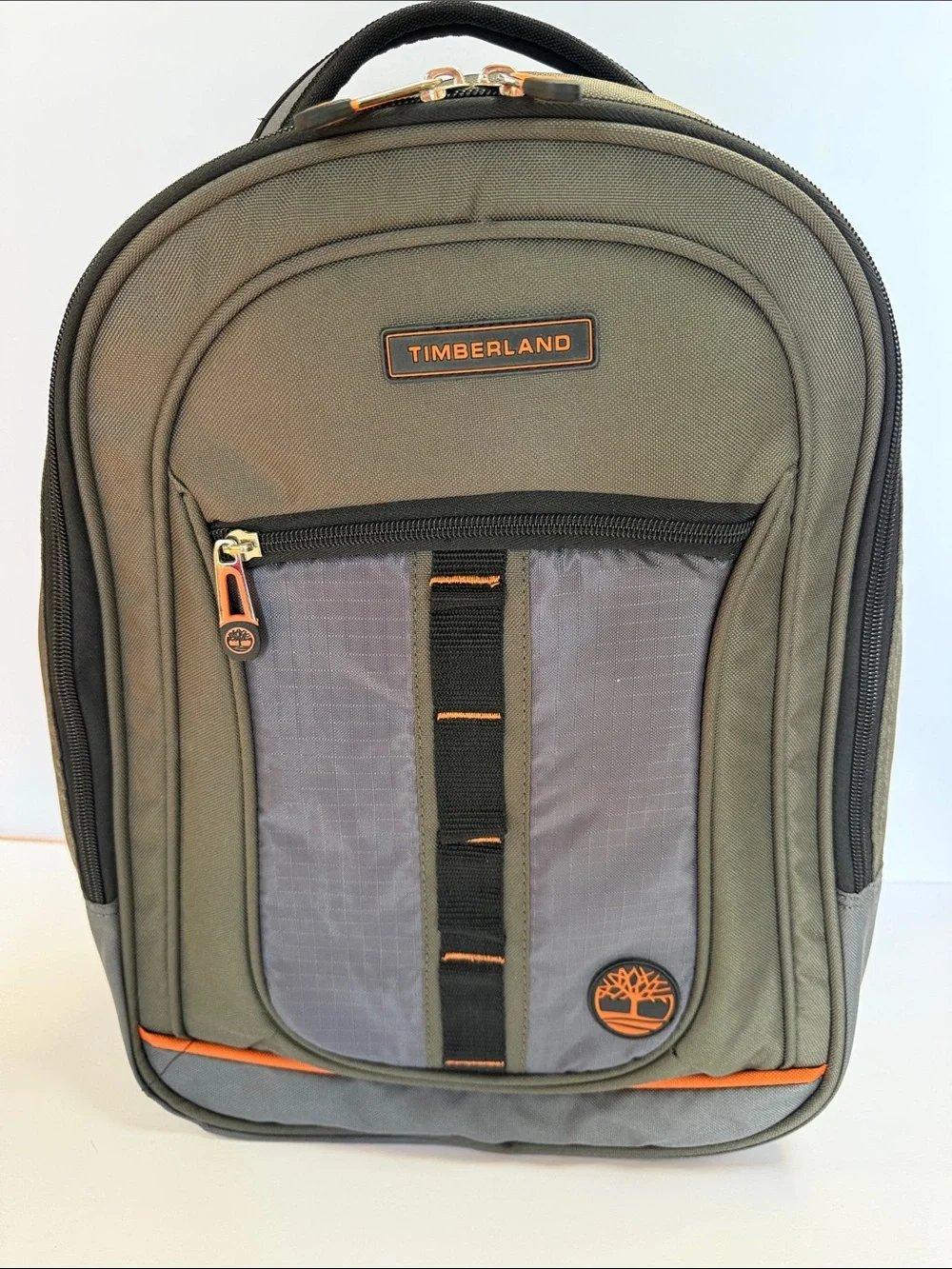 Timberland Backpack/ Laptop Bag Olive and Gray with Orange Accents